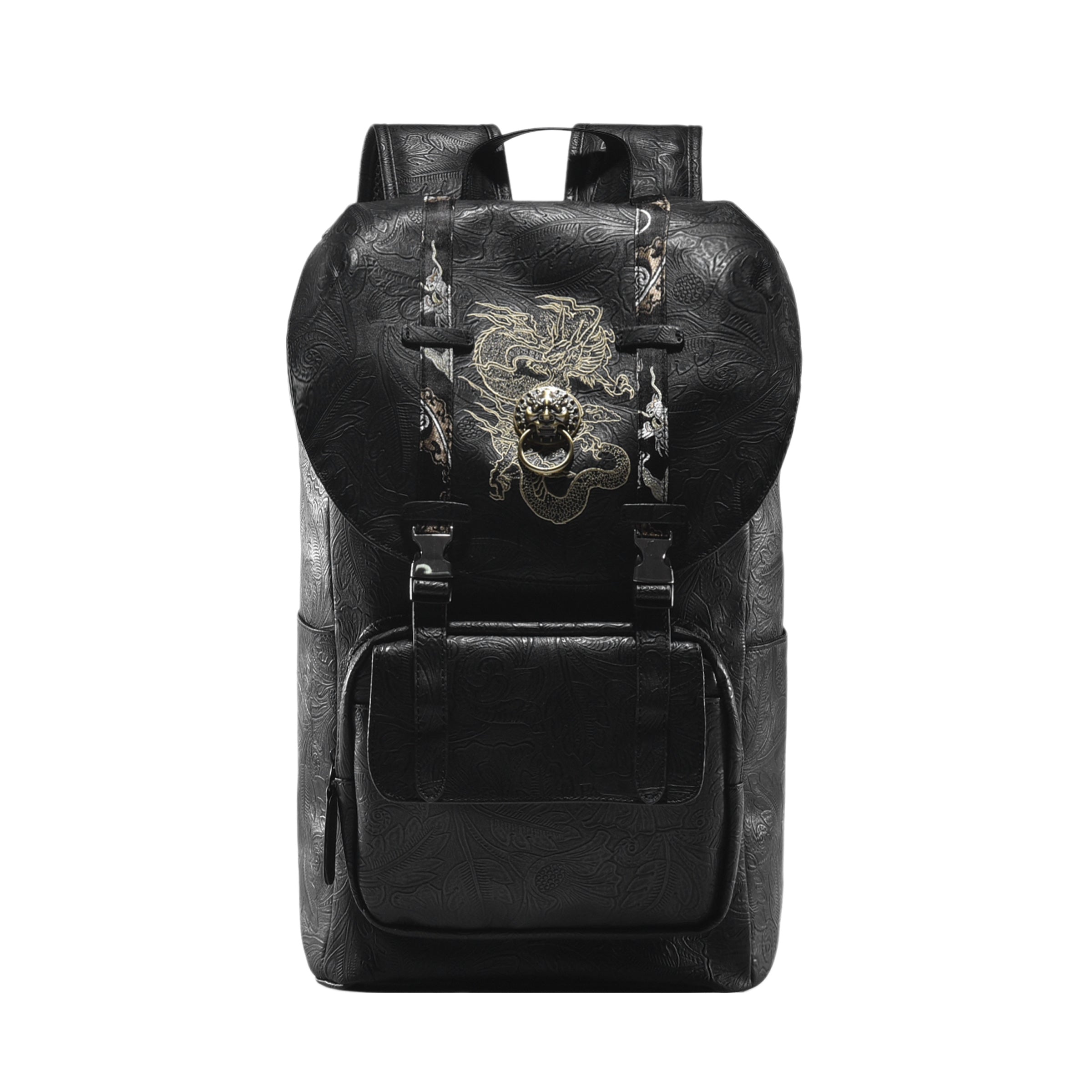 Laptop Backpack with Heavy-Duty Embroidery & Brass Lion-Head Ornament