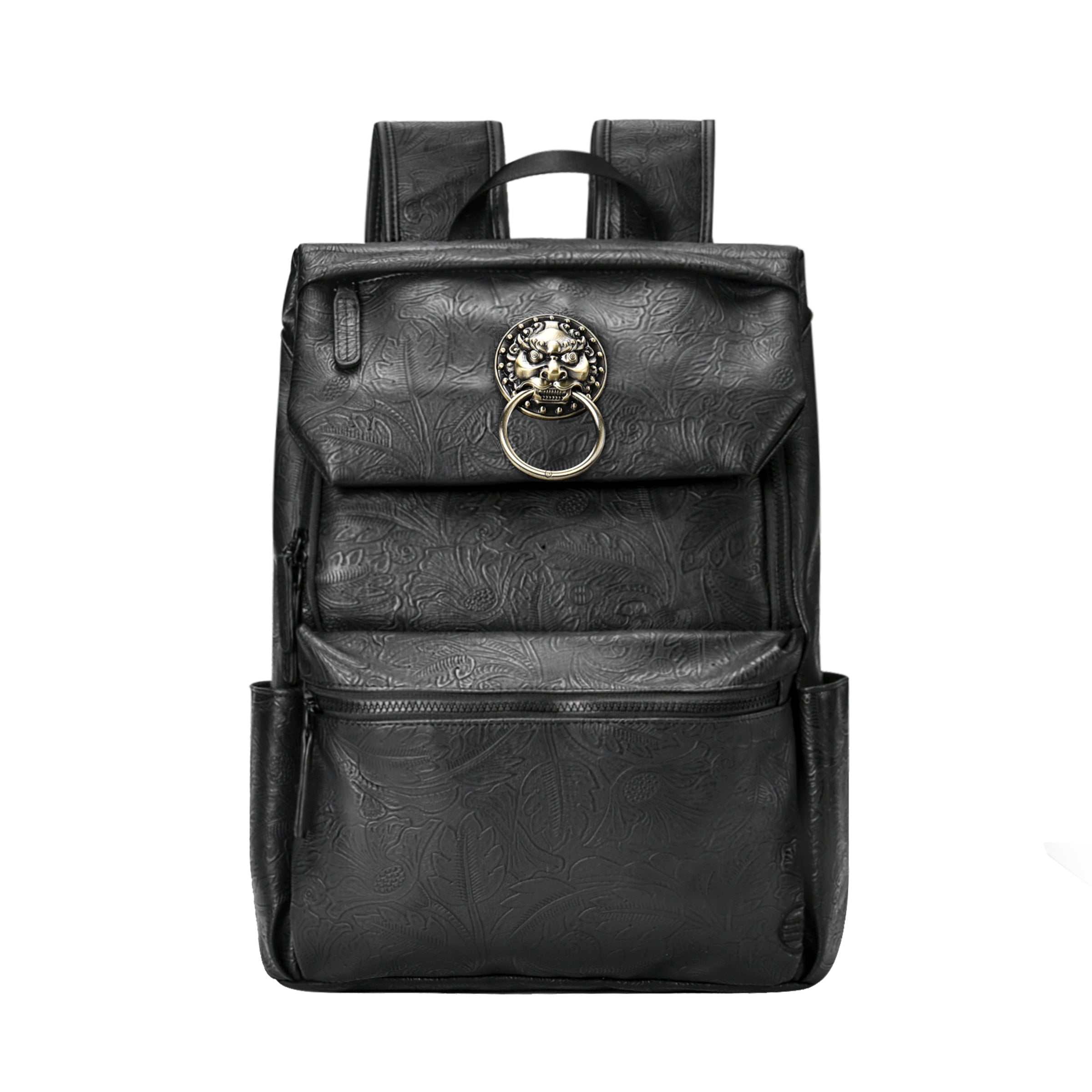 Laptop Backpack with Brass Lion-Head Ornament