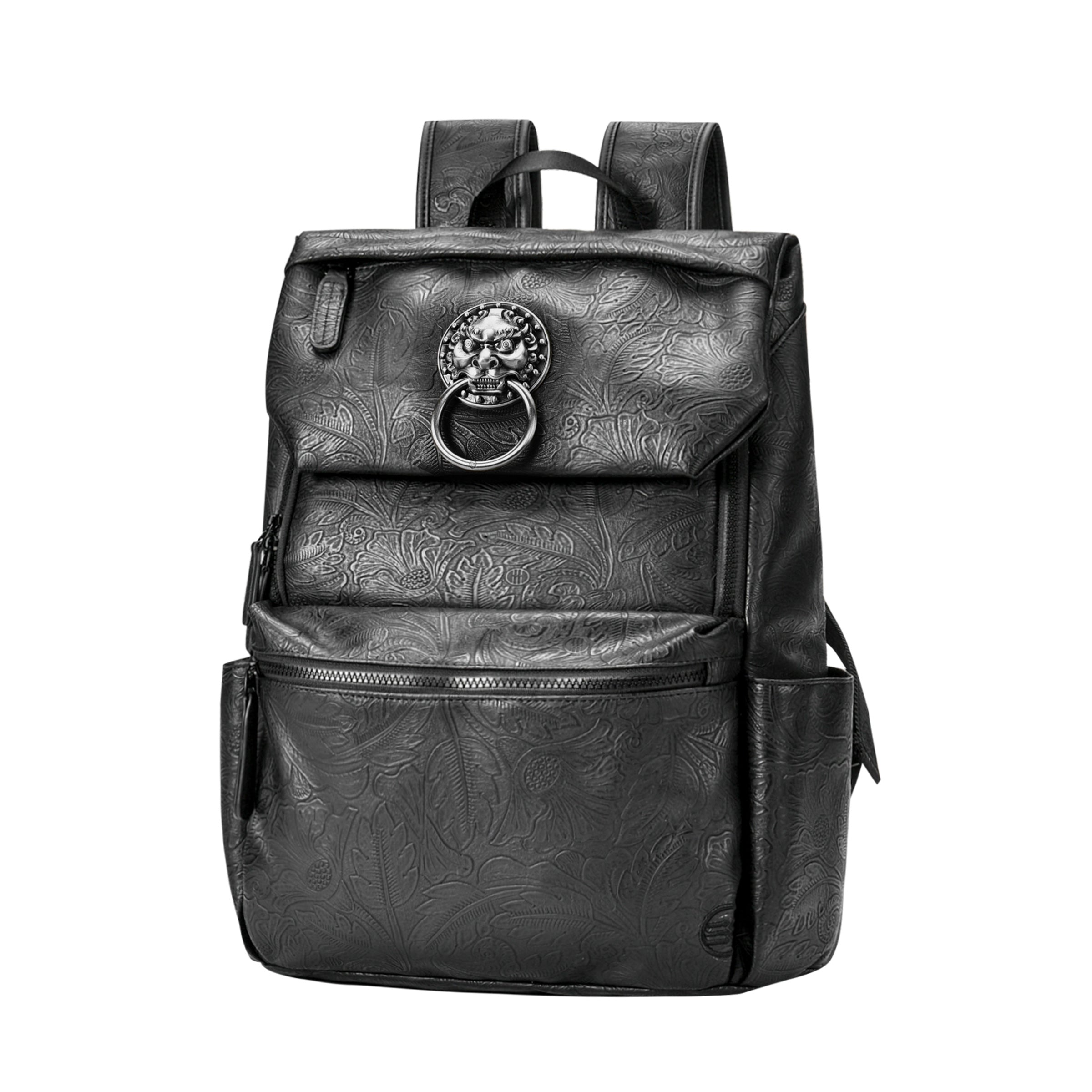 Laptop Backpack with Grey Lion-Head Ornament