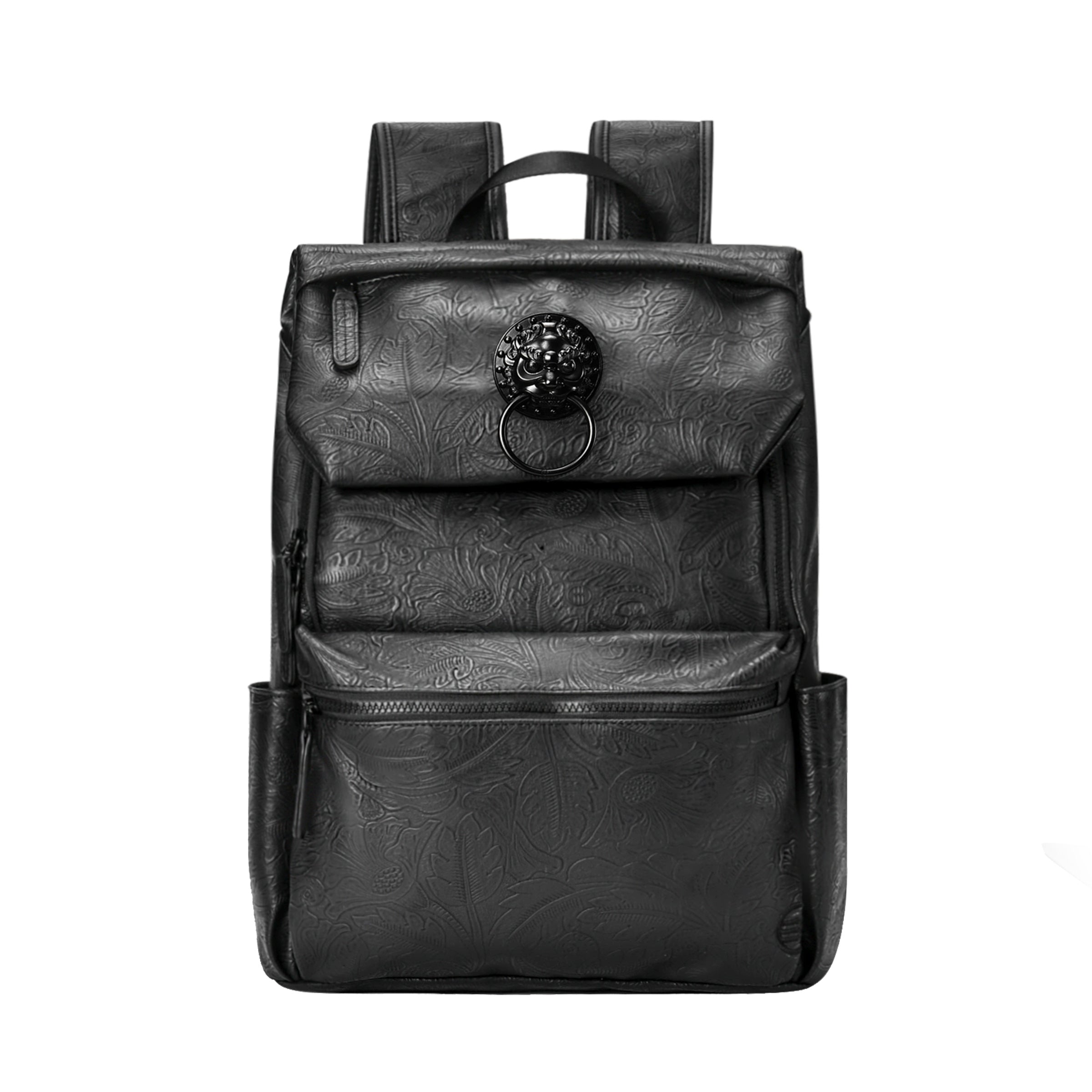 Laptop Backpack with Black Lion-Head Ornament
