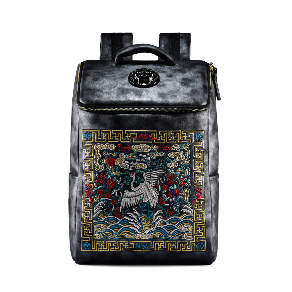 Red-crowned Crane-Heavy-duty Embroidered Large Capacity Laptop Backpack