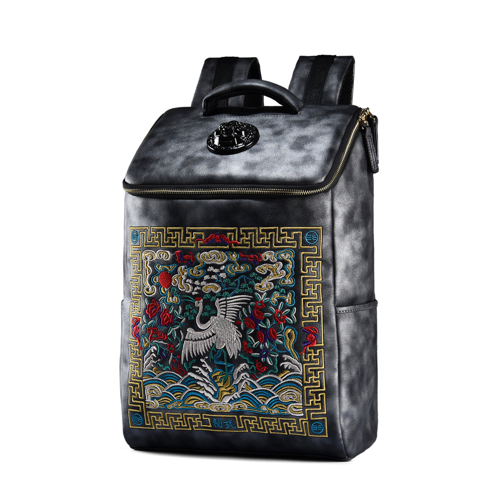 Red-crowned Crane-Heavy-duty Embroidered Large Capacity Laptop Backpack