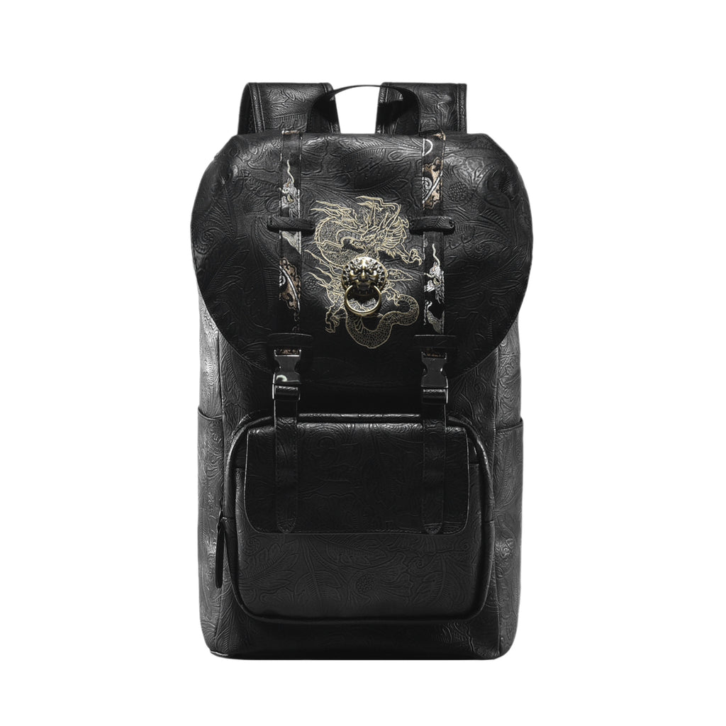 Laptop Backpack with Heavy-Duty Embroidery & Brass Lion-Head Ornament