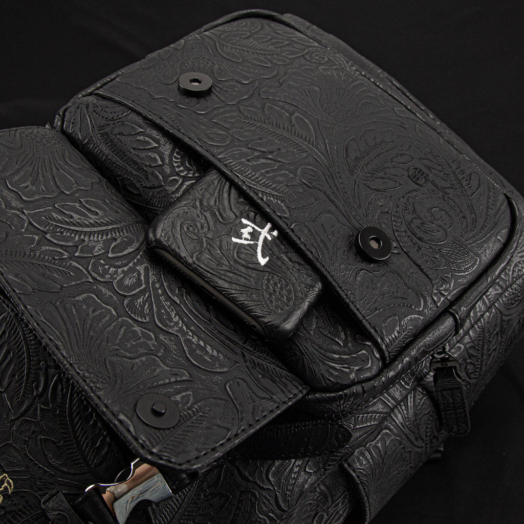 Laptop Backpack with Heavy-Duty Embroidery & Brass Lion-Head Ornament