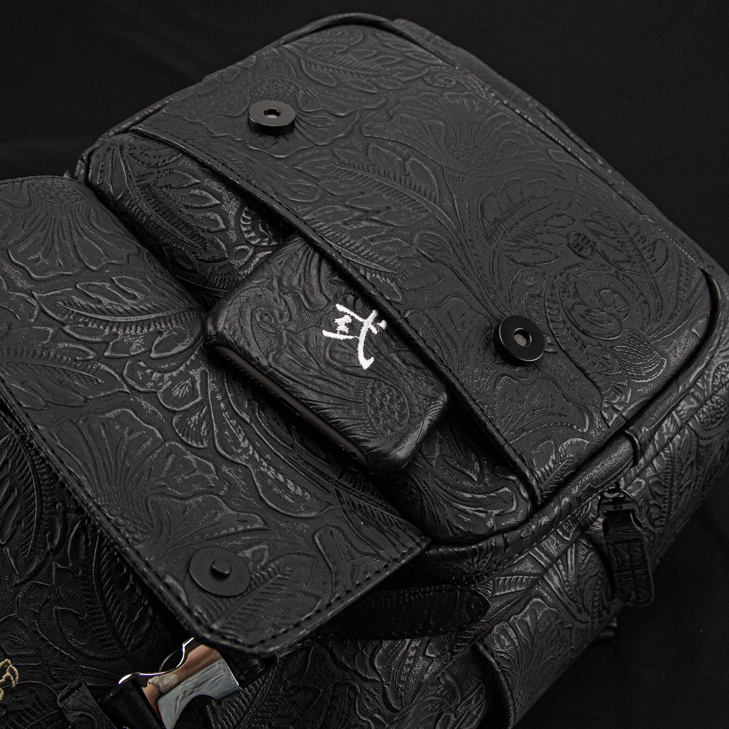 Laptop Backpack with Heavy-Duty Embroidery & Brass Lion-Head Ornament