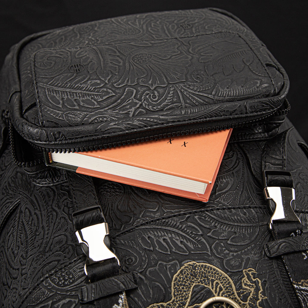 Laptop Backpack with Heavy-Duty Embroidery & Brass Lion-Head Ornament