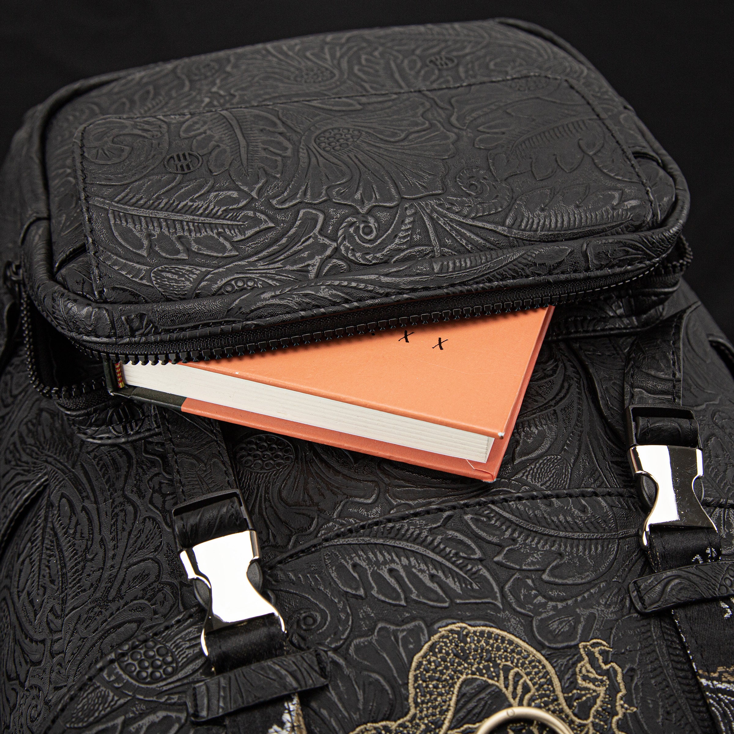 Laptop Backpack with Heavy-Duty Embroidery & Brass Lion-Head Ornament