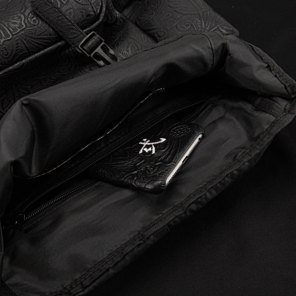 Laptop Backpack with Heavy-Duty Embroidery & Brass Lion-Head Ornament