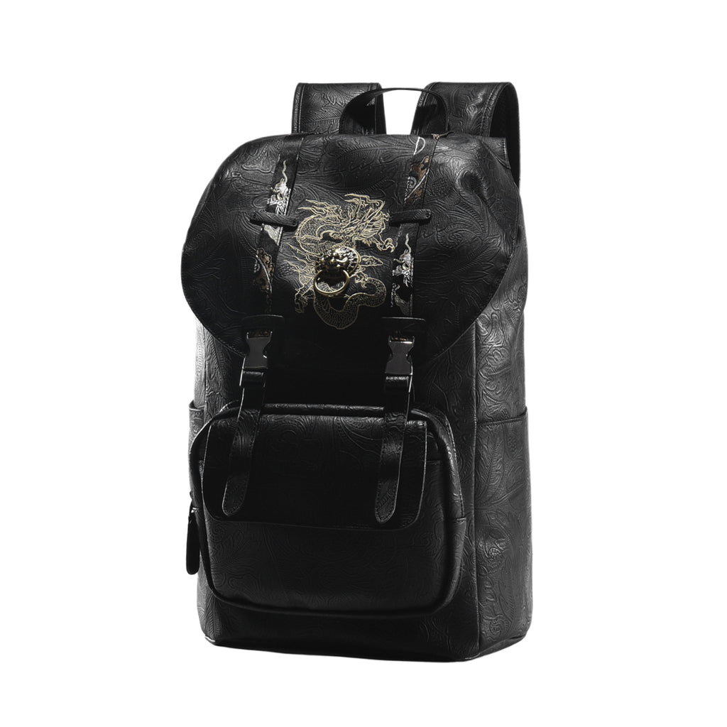 Laptop Backpack with Heavy-Duty Embroidery & Brass Lion-Head Ornament