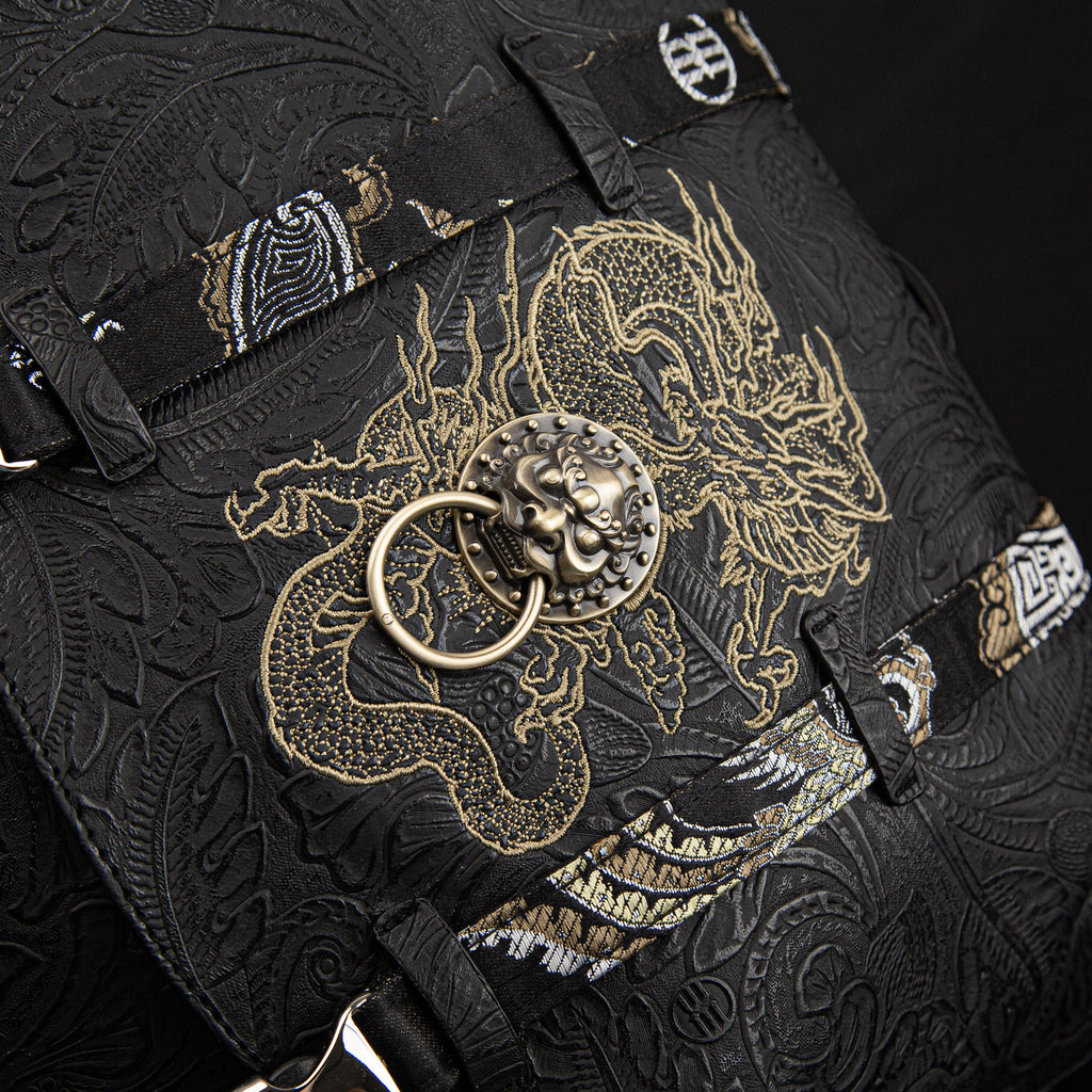 Laptop Backpack with Heavy-Duty Embroidery & Brass Lion-Head Ornament
