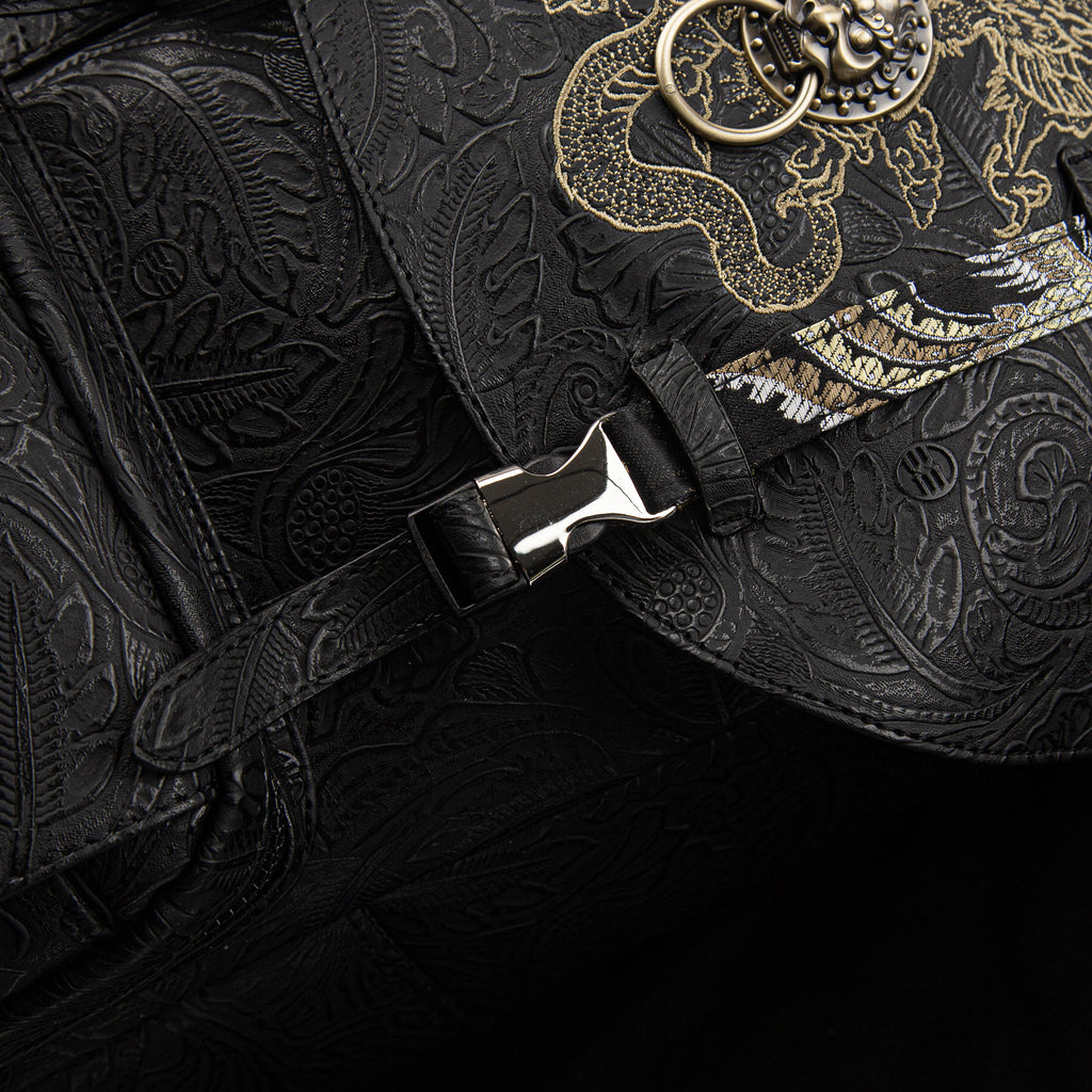 Laptop Backpack with Heavy-Duty Embroidery & Brass Lion-Head Ornament