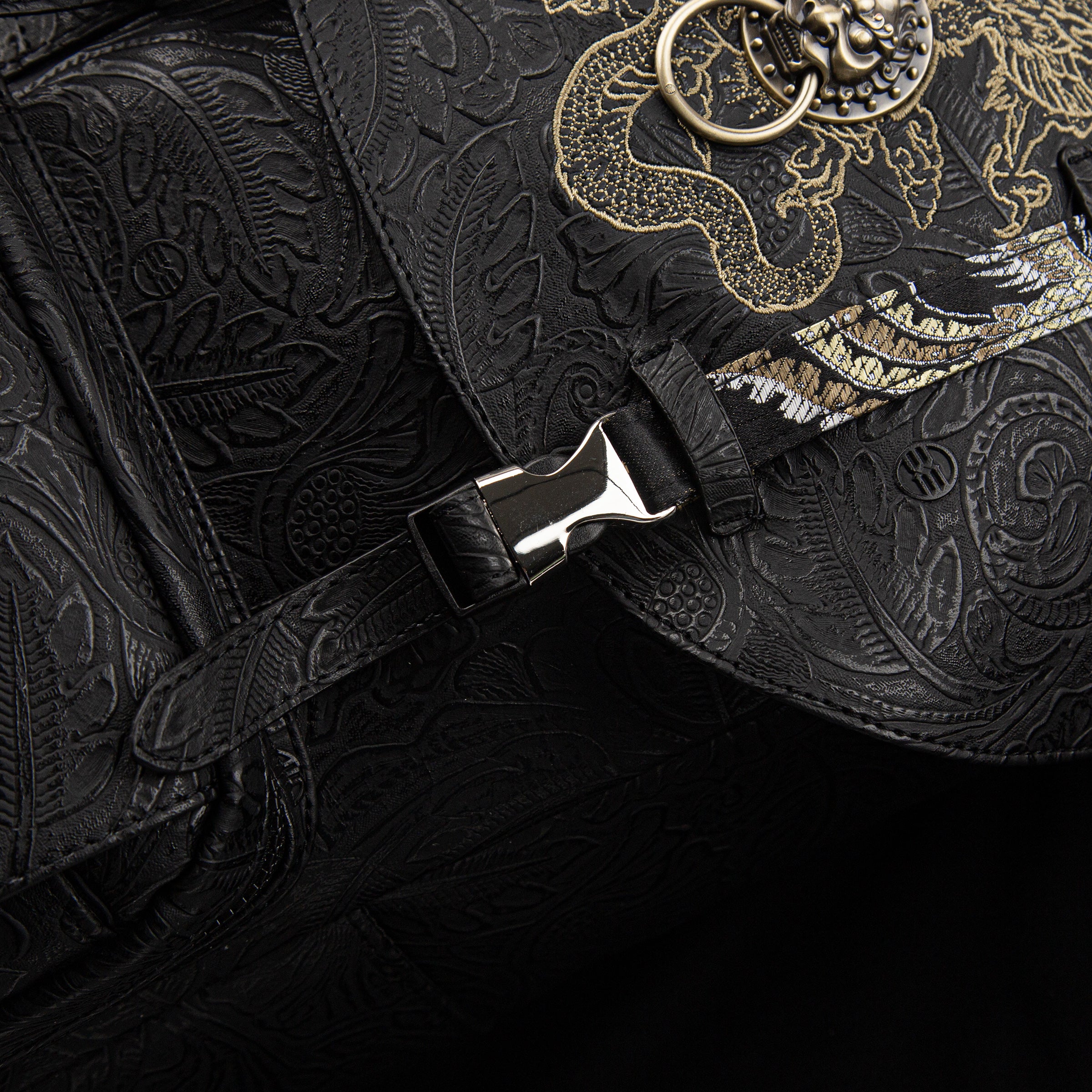 Laptop Backpack with Heavy-Duty Embroidery & Brass Lion-Head Ornament