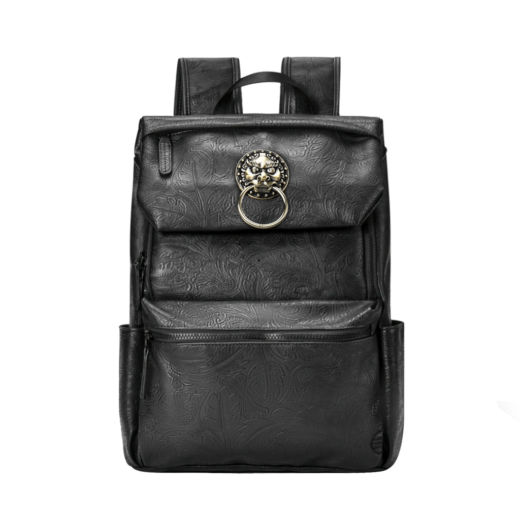Laptop Backpack with Brass Lion-Head Ornament