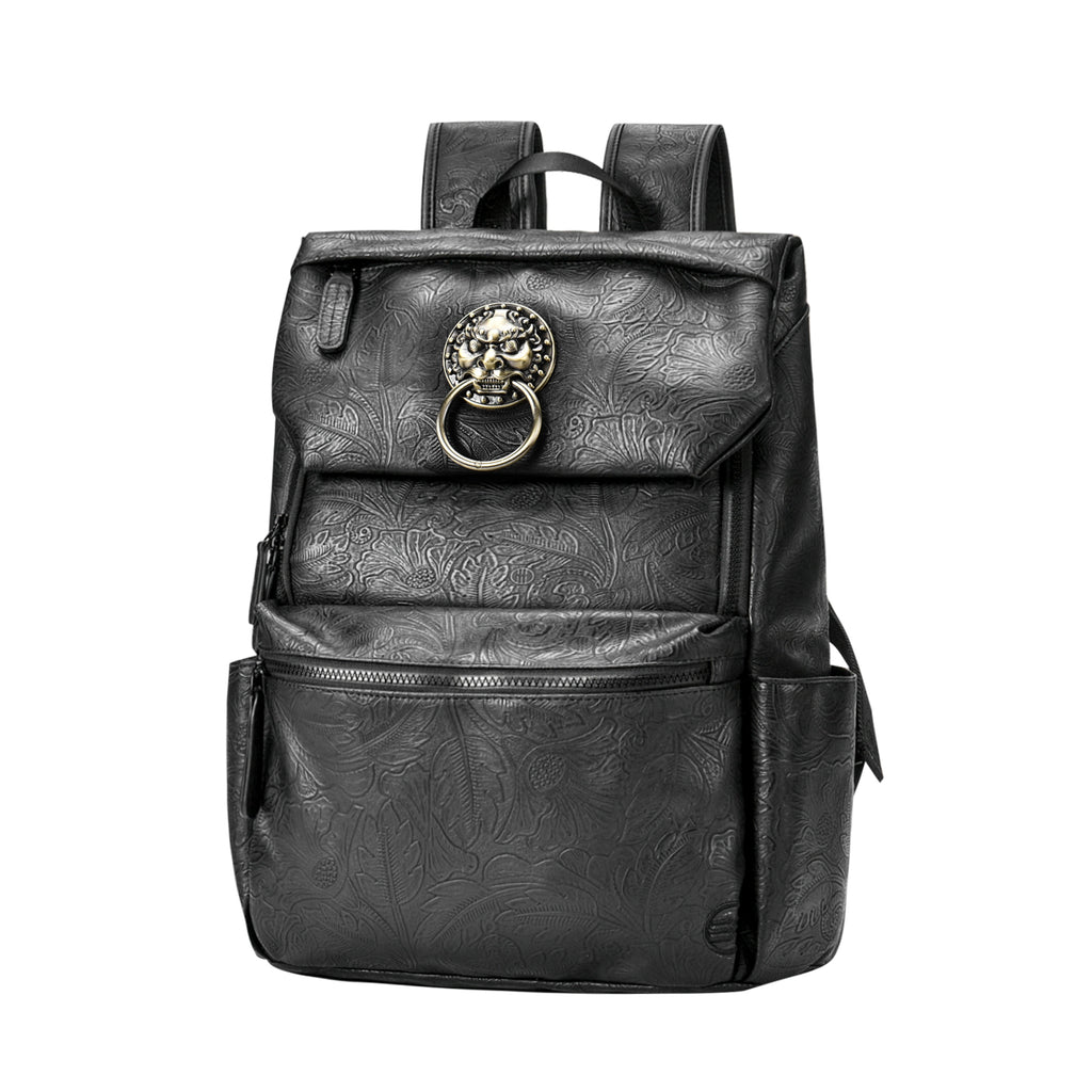Laptop Backpack with Brass Lion-Head Ornament