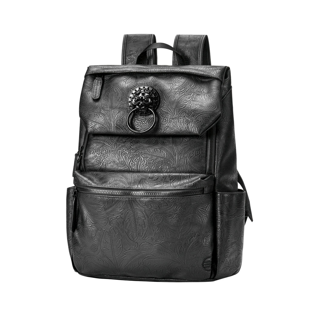 Laptop Backpack with Black Lion-Head Ornament