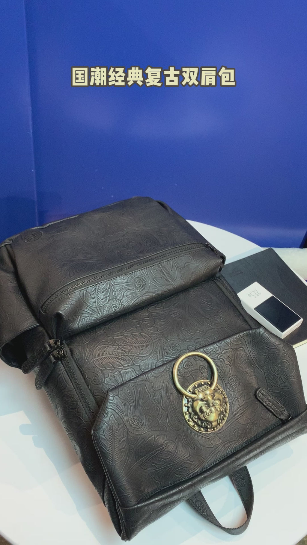 Laptop Backpack with Brass Lion-Head Ornament