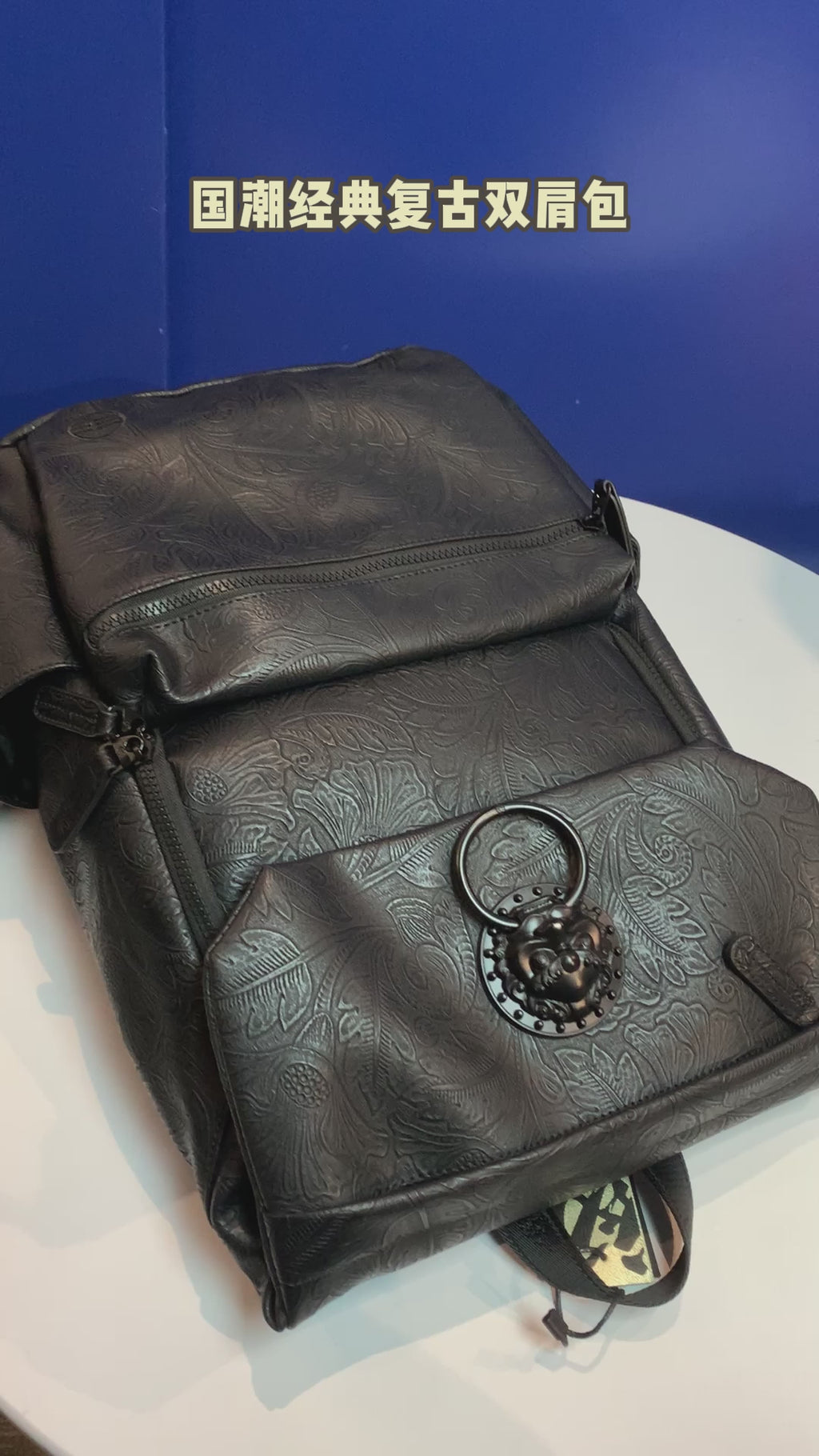 Laptop Backpack with Black Lion-Head Ornament