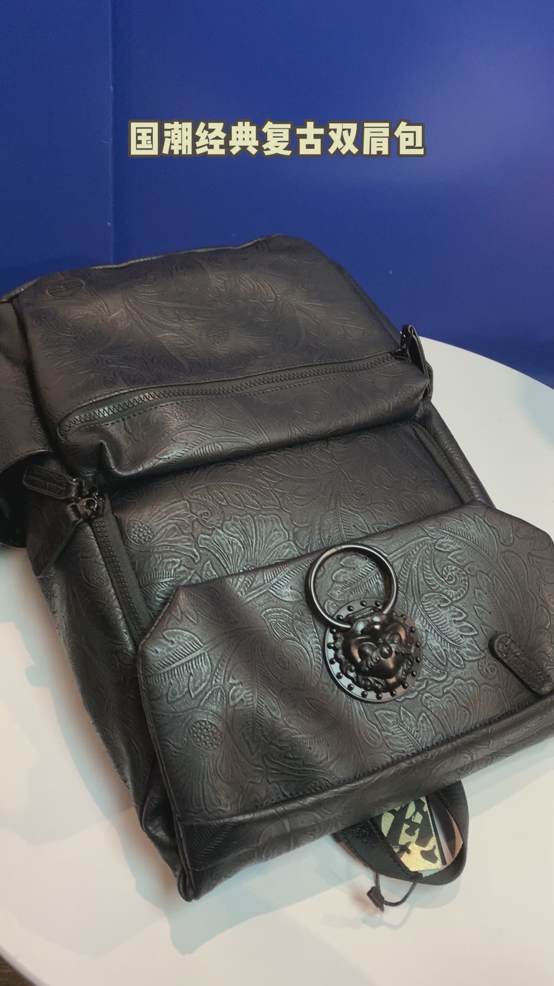 Laptop Backpack with Black Lion-Head Ornament